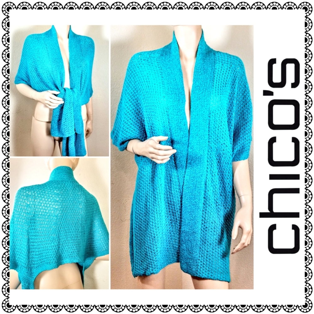 {Chico's} turquoise hi-lo/tie-front cardigan, S/M